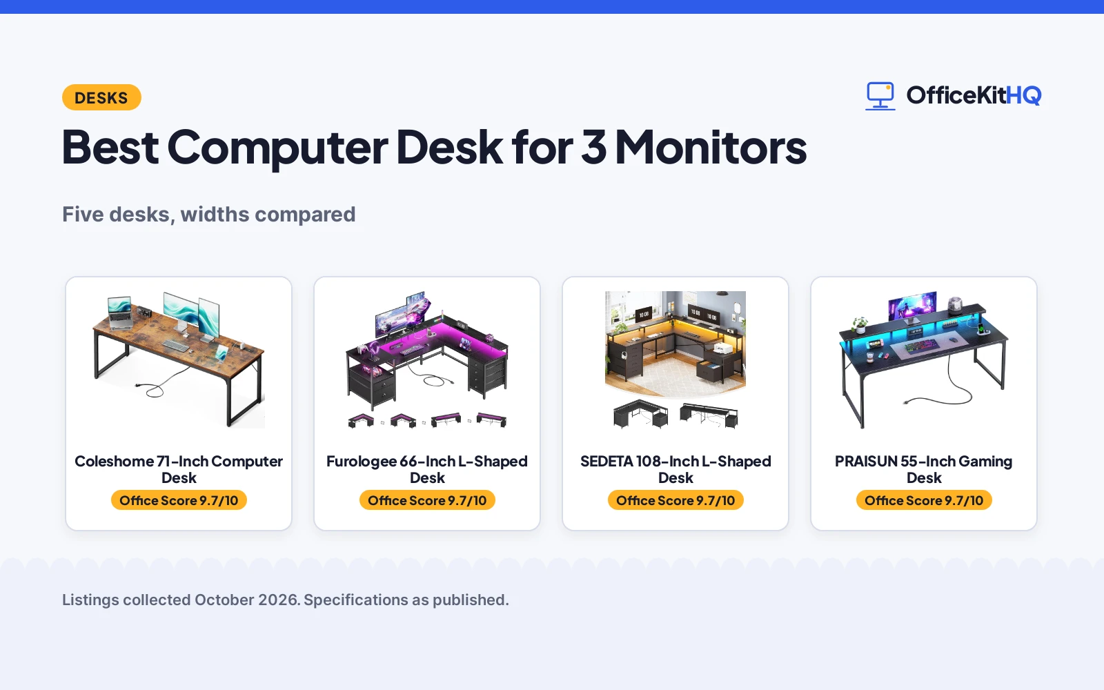 Best Computer Desk for 3 Monitors (2026): 5 Compared