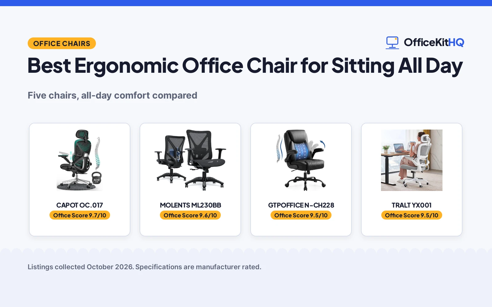 Best Ergonomic Office Chair for Sitting All Day (2026): 5 Compared