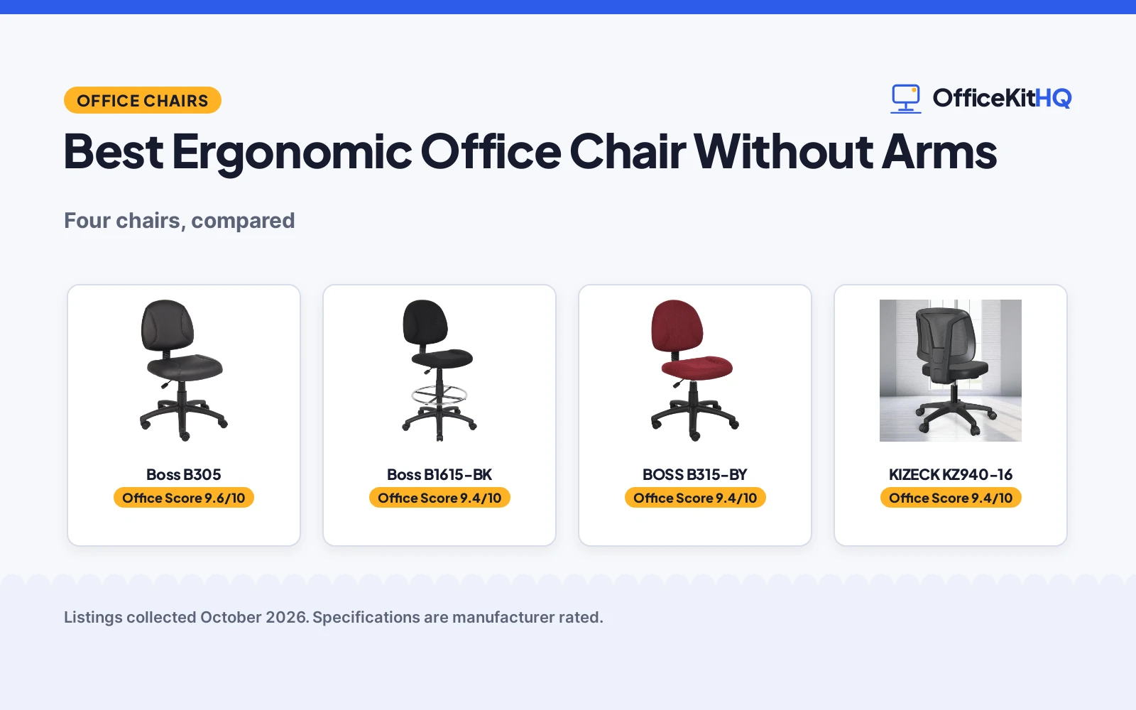 Best Ergonomic Office Chair Without Arms (2026): 4 Chairs Compared