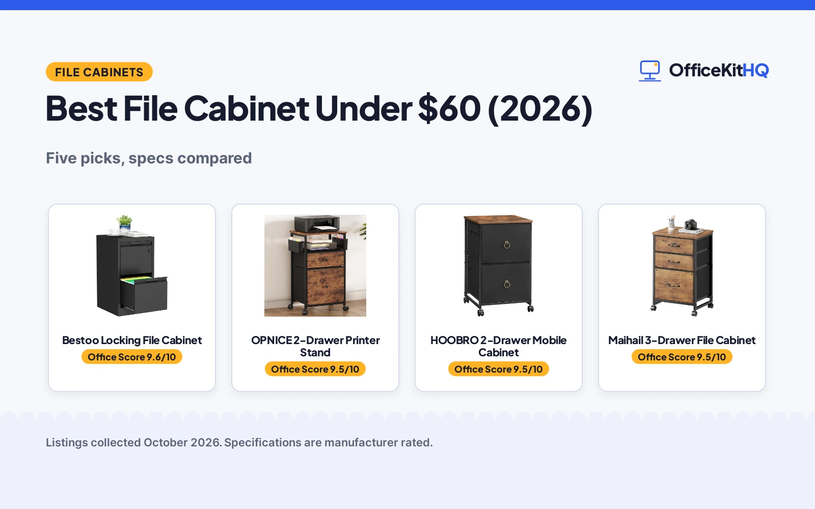 Best File Cabinet Under $60 (2026): 5 Picks, Specs Compared