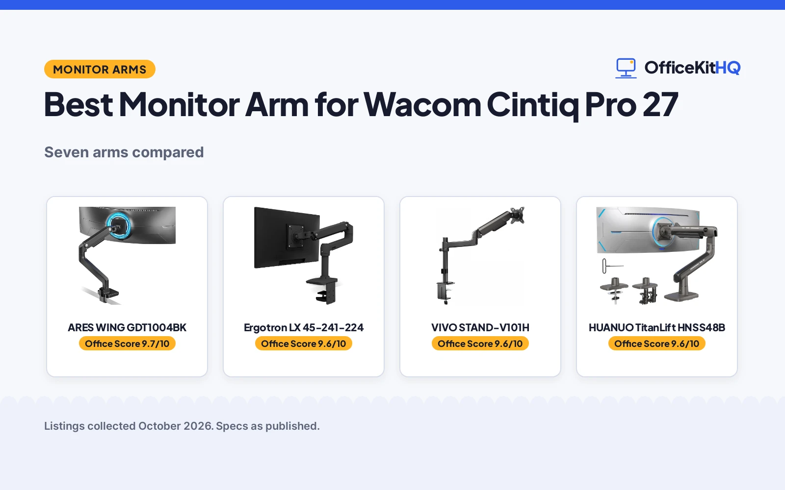 Best Monitor Arm for Wacom Cintiq Pro 27 (2026): 5 Compared