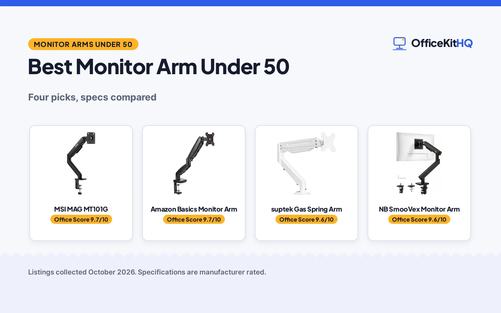 Best Monitor Arm Under 50 (2026): Four Picks Compared