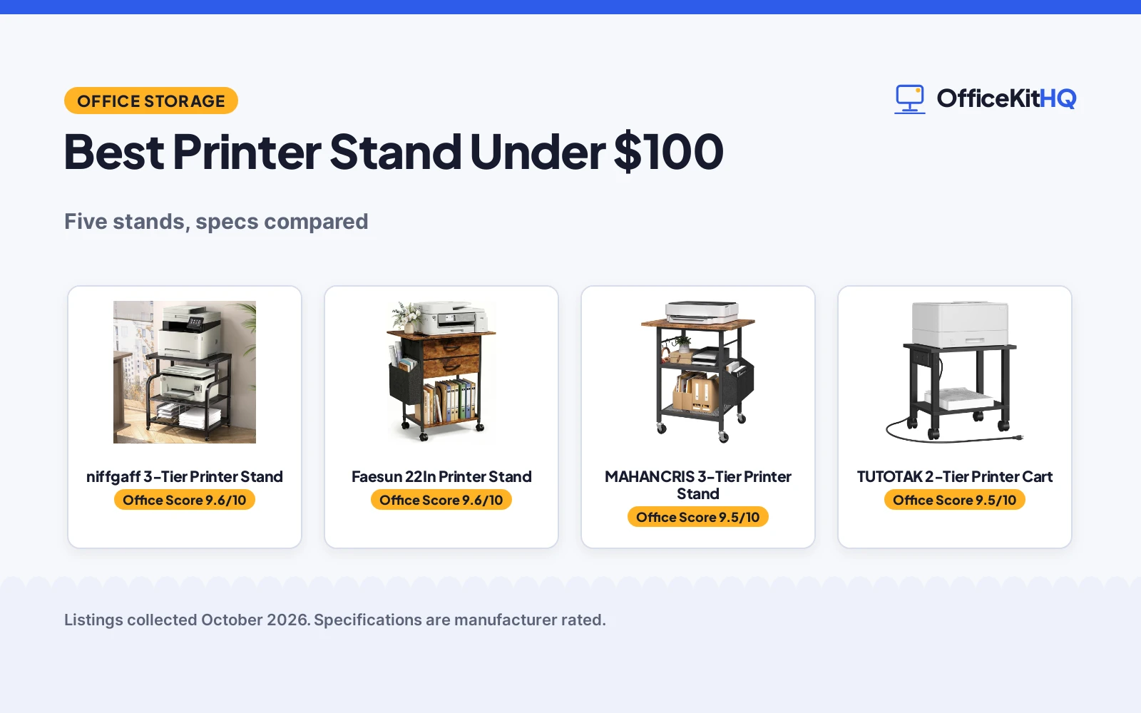 Best Printer Stand Under $100: 5 Compared by Spec