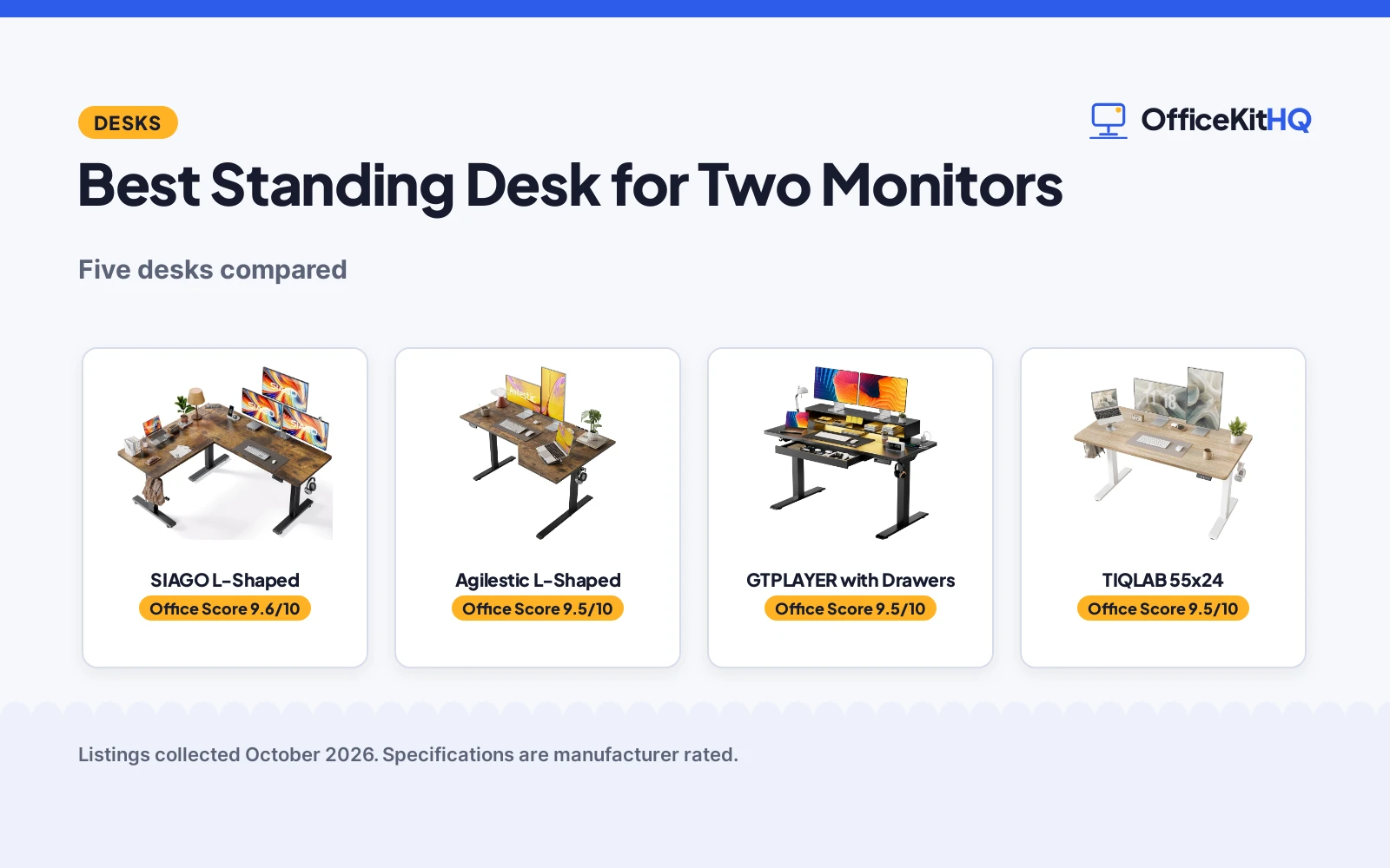 Best Standing Desk for Two Monitors (2026): 5 Compared