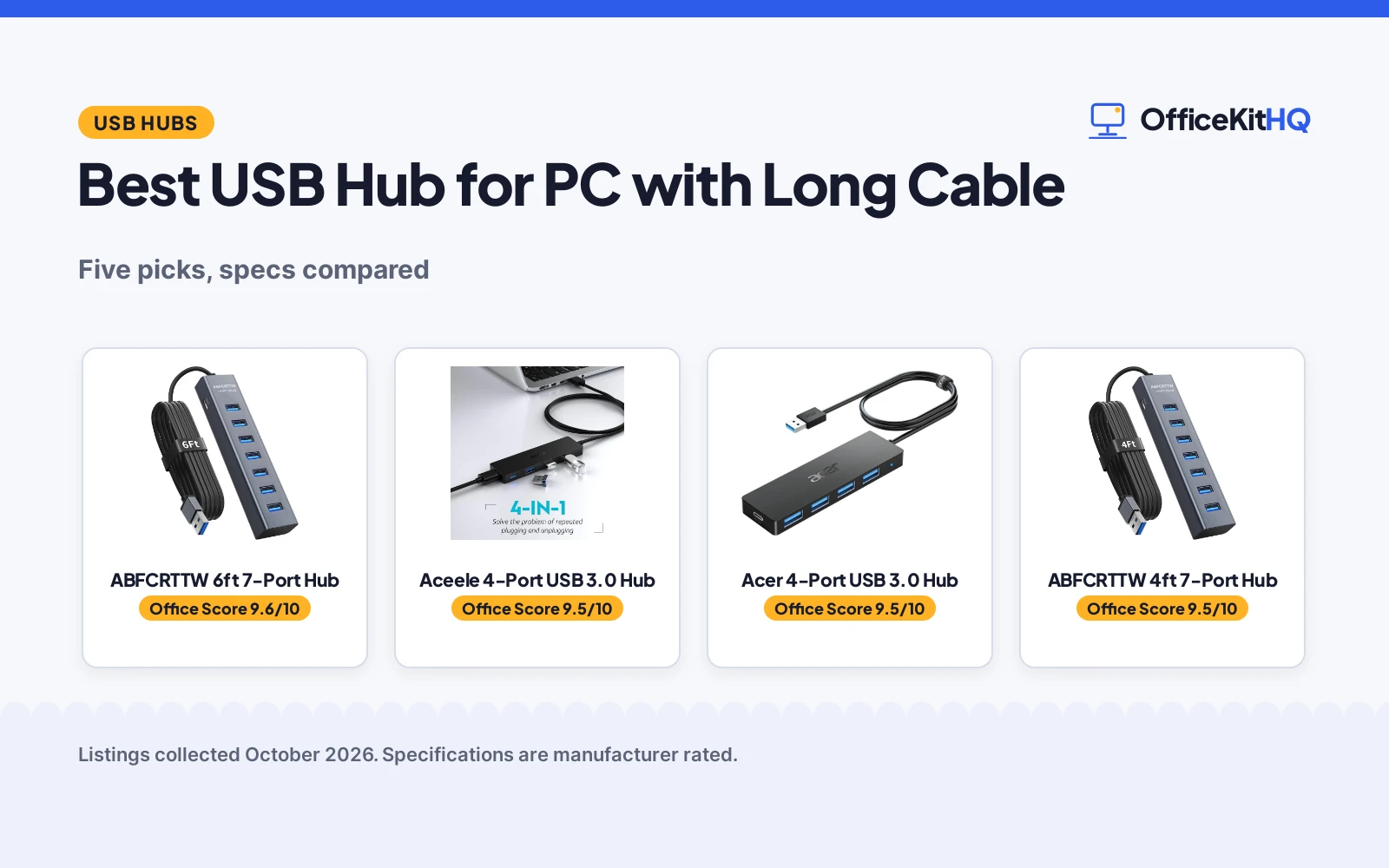 Best USB Hub for PC with Long Cable (2026): 5 Compared
